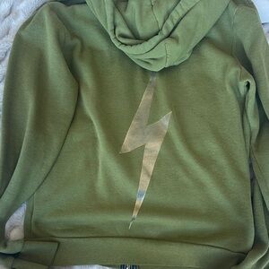 Aviator Nation Olive Zip-Up Hoodie with Lightning Bolt